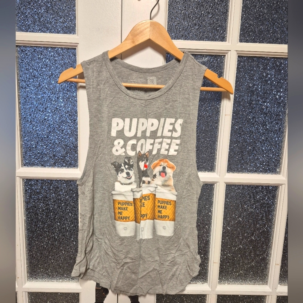 Puppies & Coffee grey Tank Top puppies make me happy muscle tank